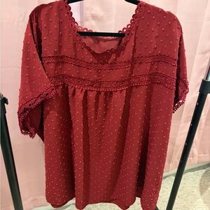 Amazon Women's Red Lace Detail Blouse